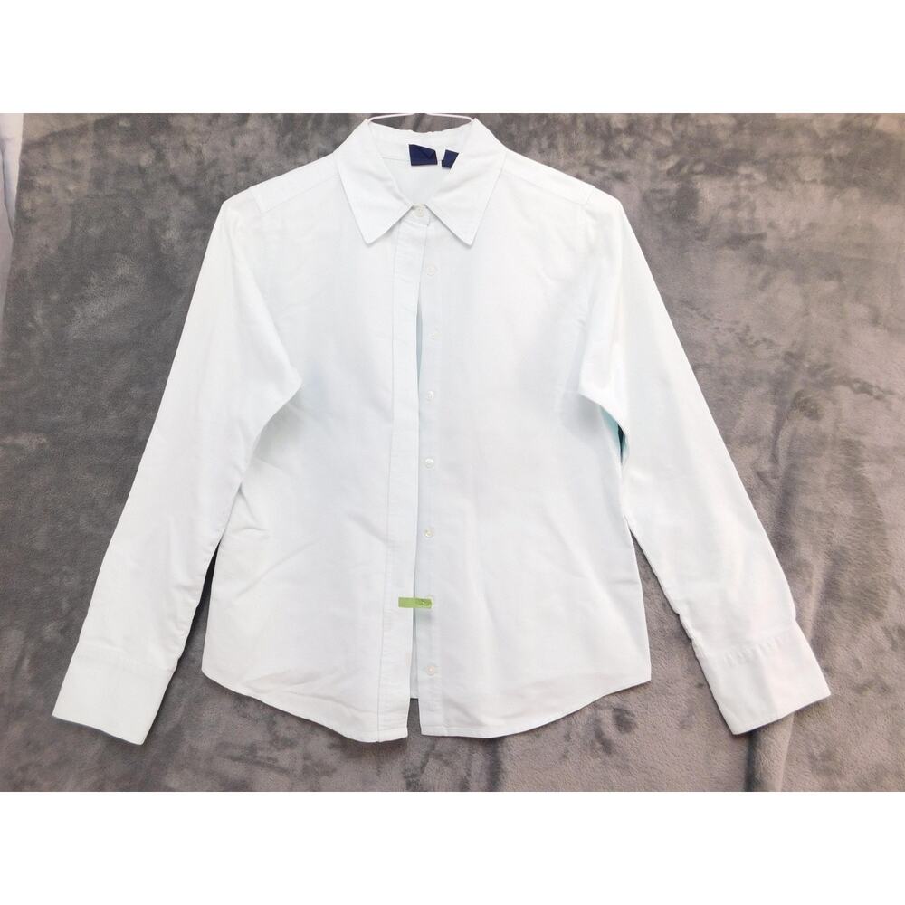 Basic Editions Shirt Womens Small Blue Long Sleeve Button Front Cotton Top